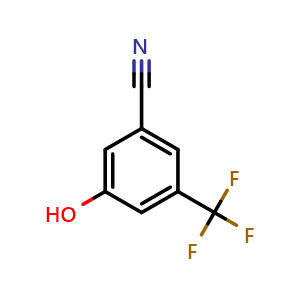 Chemical structure of 3-hydroxy-5-(trifluoromethyl)benzonitrile , CAS 1243459-56-4, AChemBlock X185651