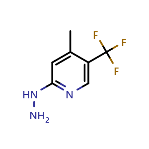 Chemical structure of 2-Hydrazineyl-4-methyl-5-(trifluoromethyl)pyridine , CAS 1246471-19-1, AChemBlock X185656