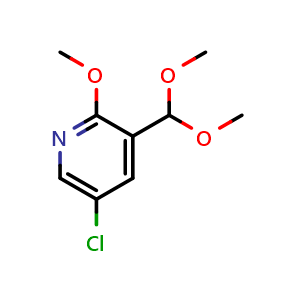 Chemical structure of 5-Chloro-3-(dimethoxymethyl)-2-methoxypyridine , CAS 1261365-50-7, AChemBlock X185687