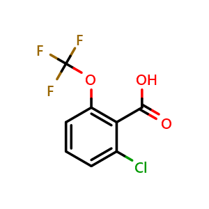 Chemical structure of Benzoic acid, 2-chloro-6-(trifluoromethoxy) , CAS 1261617-84-8, AChemBlock X185694