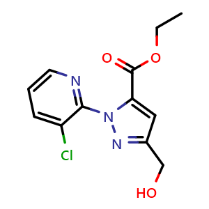 Chemical structure of Ethyl 1-(3-chloropyridin-2-yl)-3-(hydroxymethyl)-1H-pyrazole-5-carboxylate , CAS 1312305-42-2, AChemBlock X185727