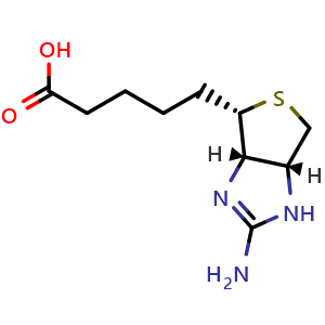 Chemical structure of 5-[(3aS,4S,6aR)-2-amino-3a,4,6,6a-tetrahydro-1H-thieno[3,4-d]imidazol-4-yl]pentanoic acid , CAS 13395-35-2, AChemBlock X185748
