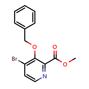 Chemical structure of methyl 4-bromo-3-phenylmethoxypyridine-2-carboxylate , CAS 1342906-73-3, AChemBlock X185752