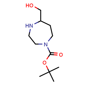 Chemical structure of hexahydro-5-(hydroxymethyl)-1H-1,4-Diazepine-1-carboxylic acid, 1,1-dimethylethyl ester , CAS 1369494-20-1, AChemBlock X185786