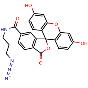 Chemical structure of N-(3-azidoprop-1-yl)fluoresceinyl-6-carboxamide , CAS 1386385-76-7, AChemBlock X185803