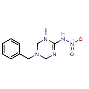Chemical structure of N-(5-benzyl-1-methyl-1,4,5,6-tetrahydro-1,3,5-triazin-2-yl)nitramide , CAS 141856-57-7, AChemBlock X185839