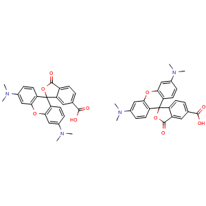 Chemical structure of 3',6'-bis(dimethylamino)-3-oxo-3H-spiro[isobenzofuran-1,9'-xanthene]-5-carboxylic acid compound with 3',6'-bis(dimethylamino)-3-oxo-3H-spiro[isobenzofuran-1,9'-xanthene]-6-carboxylic acid (1:1) , CAS 150347-56-1, AChemBlock X185907