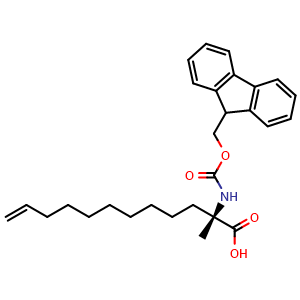 Chemical structure of (S)-2-((((9H-Fluoren-9-yl)methoxy)carbonyl)amino)-2-methyldodec-11-enoic acid , CAS 1640968-91-7, AChemBlock X185980