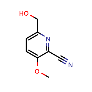 Chemical structure of 6-(Hydroxymethyl)-3-methoxypicolinonitrile , CAS 1646288-19-8, AChemBlock X185981
