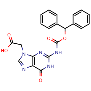 Chemical structure of (2-Benzhydryloxycarbonylamino-6-oxo-1,6-dihydro-purin-9-yl)-acetic acid , CAS 169287-79-0, AChemBlock X185995