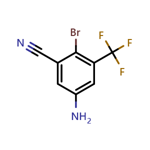 Chemical structure of 5-Amino-2-bromo-3-(trifluoromethyl)benzonitrile , CAS 1805594-45-9, AChemBlock X186059
