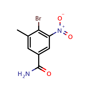 Chemical structure of 4-Bromo-3-methyl-5-nitrobenzamide , CAS 1807208-72-5, AChemBlock X186076