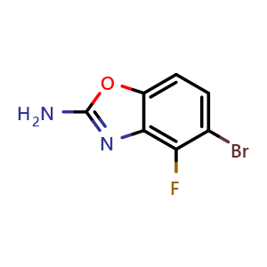 Chemical structure of 2-Amino-5-bromo-4-fluorobenzoxazole , CAS 1820649-59-9, AChemBlock X186084