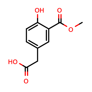 Chemical structure of 4-Hydroxy-3-(methoxycarbonyl)benzeneacetic acid , CAS 1824306-38-8, AChemBlock X186090