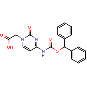 Chemical structure of [4-N-(benzhydryloxycarbonyl)cytosin-1-yl]acetic acid , CAS 186046-78-6, AChemBlock X186103