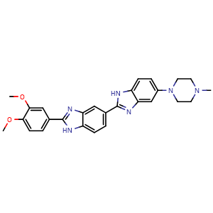 Chemical structure of 2-(3,4-dimethoxyphenyl)-5-[5-(4-methylpiperazin-1-yl)-1H-benzimidazol-2-yl]-1H-benzimidazole , CAS 188860-26-6, AChemBlock X186119