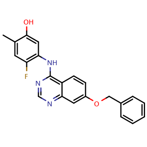 Chemical structure of 4-fluoro-2-methyl-5-[[7-(phenylmethoxy)-4-quinazolinyl]amino]-Phenol , CAS 193001-14-8, AChemBlock X186133