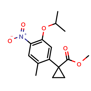Chemical structure of Methyl 1-(5-isopropoxy-2-methyl-4-nitrophenyl)cyclopropanecarboxylate , CAS 2061979-70-0, AChemBlock X186169