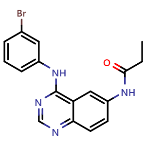 Chemical structure of N-[4-(3-Bromo-phenylamino)-quinazolin-6-yl]propanamide , CAS 216163-53-0, AChemBlock X186204