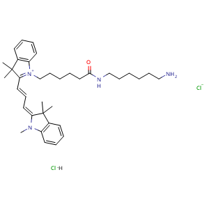 Chemical structure of Cyanine3 amine hydrochloride , CAS 2247688-56-6, AChemBlock X186235