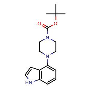 Chemical structure of 4-(1H-indol-4-yl)-piperazine-1-carboxylic acid tert-butyl ester , CAS 252978-89-5, AChemBlock X186304