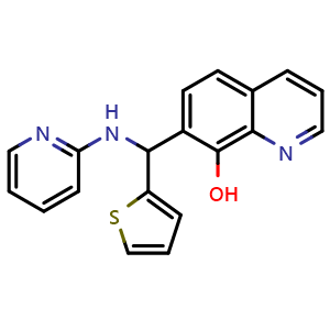 Chemical structure of 7-[(2-pyridinylamino)-2-thienylmethyl]-8-Quinolinol , CAS 292057-76-2, AChemBlock X186378