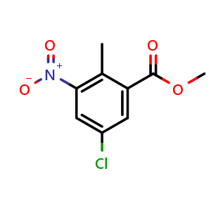 Chemical structure of 5-chloro-2-methyl-3-nitro-benzoic acid methyl ester , CAS 294190-17-3, AChemBlock X186379