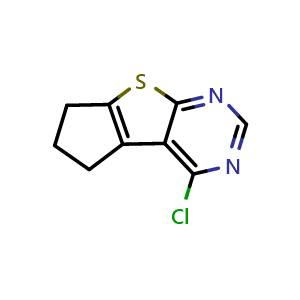 Chemical structure of 4-Chloro-6,7-dihydro-5H-cyclopenta[4,5]thieno[2,3-d]pyrimidine , CAS 300816-22-2, AChemBlock X186389