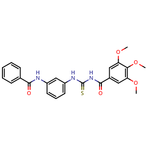 Chemical structure of N-(3-benzamidophenylcarbamothioyl)-3,4,5-trimethoxybenzamide , CAS 330829-30-6, AChemBlock X186426
