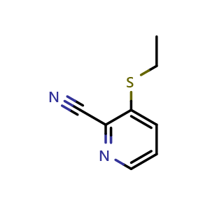 Chemical structure of 3-(ethylsulfanyl)pyridine-2-carbonitrile , CAS 342816-54-0, AChemBlock X186453