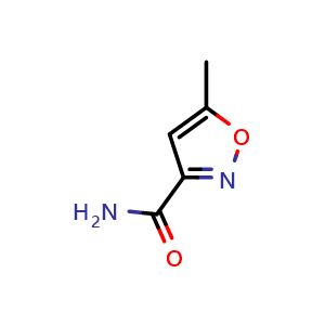 Chemical structure of 5-methyl-1,2-oxazole-3-carboxamide , CAS 3445-52-1, AChemBlock X186456
