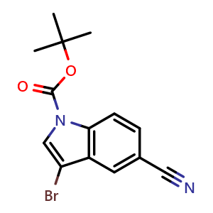 Chemical structure of 1-Boc-3-Bromo-5-cyanoindole , CAS 348640-12-0, AChemBlock X186464