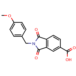 Chemical structure of 2-(4-Methoxybenzyl)-1,3-dioxoisoindoline-5-carboxylic acid , CAS 351996-94-6, AChemBlock X186470