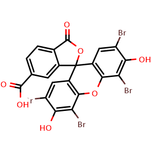 Chemical structure of 2',4',5',7'-tetrabromo-3',6'-dihydroxy-3-oxo-spiro[phthalan-1,9'-xanthene]-6-carboxylic acid , CAS 3561-24-8, AChemBlock X186479