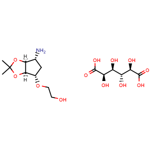 Chemical structure of 2-(((3aR,4S,6R,6aS)-6-Amino-2,2-dimethyltetrahydro-3aH-cyclopenta[d][1,3]dioxol-4-yl)oxy)ethanol (2R,3R,4S,5R)-2,3,4,5-tetrahydroxyhexanedioate , CAS 376608-65-0, AChemBlock X186504