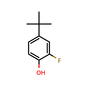 Chemical structure of 2-fluoro-4-(1,1-dimethylethyl)phenol , CAS 38946-63-3, AChemBlock X186524
