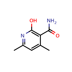 Chemical structure of 2-hydroxy-4,6-dimethyl-nicotinic acid amide , CAS 39088-05-6, AChemBlock X186527