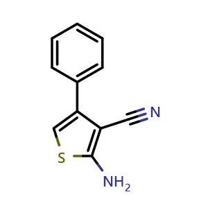 Chemical structure of 2-amino-4-phenylthiophene-3-carbonitrile , CAS 4651-73-4, AChemBlock X186596