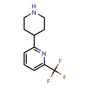 Chemical structure of 2-(piperidin-4-yl)-6-(trifluoromethyl)pyridine , CAS 473932-18-2, AChemBlock X186603