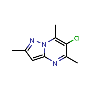 Chemical structure of 6-Chloro-2,5,7-trimethylpyrazolo[1,5-a]pyrimidine , CAS 478064-03-8, AChemBlock X186605