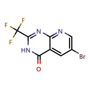 Chemical structure of 6-Bromo-2-(trifluoromethyl)pyrido[2,3-d]pyrimidin-4(3H)-one , CAS 52833-43-9, AChemBlock X186660