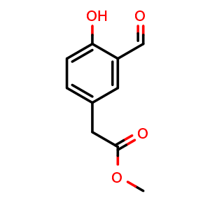 Chemical structure of 4-Hydroxy-3-carboxaldehydeacetic acid methyl ester , CAS 61874-04-2, AChemBlock X186765