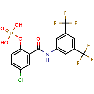 Chemical structure of (2-{[3,5-bis(trifluoromethyl)phenyl]carbamoyl}-4-chlorophenoxy)phosphonic acid , CAS 634913-39-6, AChemBlock X186797