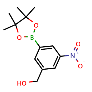 Chemical structure of 3-Nitro-5-(4,4,5,5-tetramethyl-1,3,2-dioxaborolan-2-yl)benzenemethanol , CAS 1036990-39-2, AChemBlock X186800