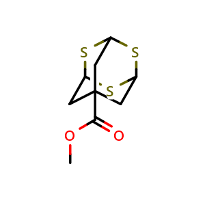 Chemical structure of 2,4,9-trithiaadamantane-7-carboxylic acid methyl ester , CAS 701216-27-5, AChemBlock X186867
