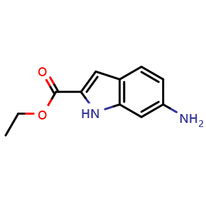 Chemical structure of ethyl 6-aminoindole-2-carboxylate , CAS 71056-60-5, AChemBlock X186876