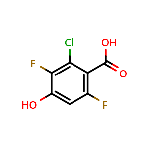 Chemical structure of 2-Chloro-3,6-difluoro-4-hydroxybenzenecarboxylic acid , CAS 749230-42-0, AChemBlock X186912