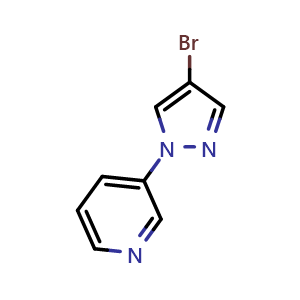 Chemical structure of 3-(4-bromopyrazol-1-yl)pyridine , CAS 77556-44-6, AChemBlock X186934