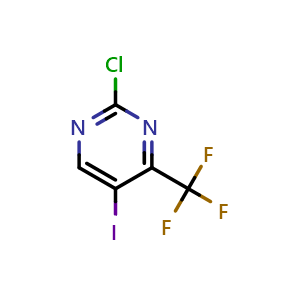 Chemical structure of 2-chloro-5-iodo-4-(trifluoromethyl)pyrimidine , CAS 785777-99-3, AChemBlock X186939