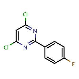 Chemical structure of 4,6-dichloro-2-(4-fluoro-phenyl)-pyrimidine , CAS 83217-30-5, AChemBlock X186975